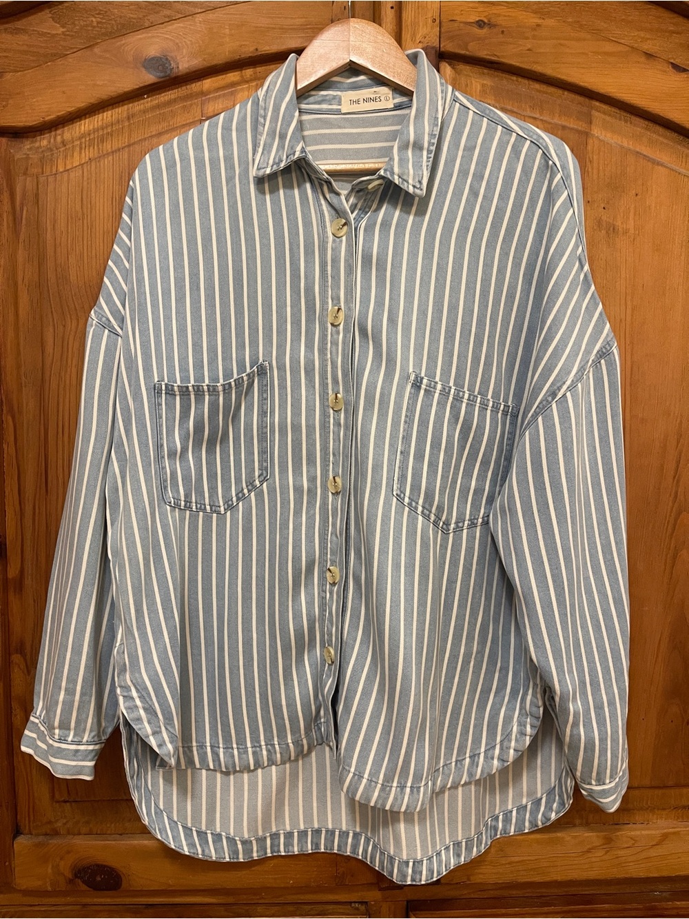 Blue & White Striped Denim Button-Up Shirt